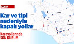 Konya'da kar ve tipi nedeniyle kapalı yollar (7 Şubat 2023)