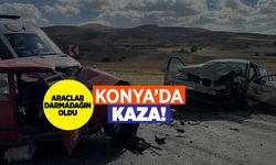 Konya'da trafik kazası: 2 otomobil de darmadağın oldu