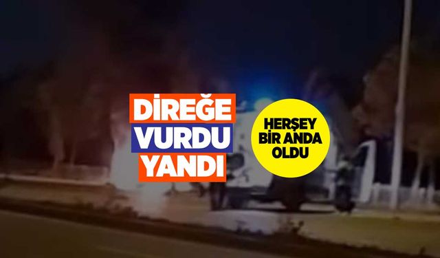 Konya'nın Selçuklu İlçesinde Trafik Kazası: Otomobil Aydınlatma Direğine Çarptı ve Alev Aldı