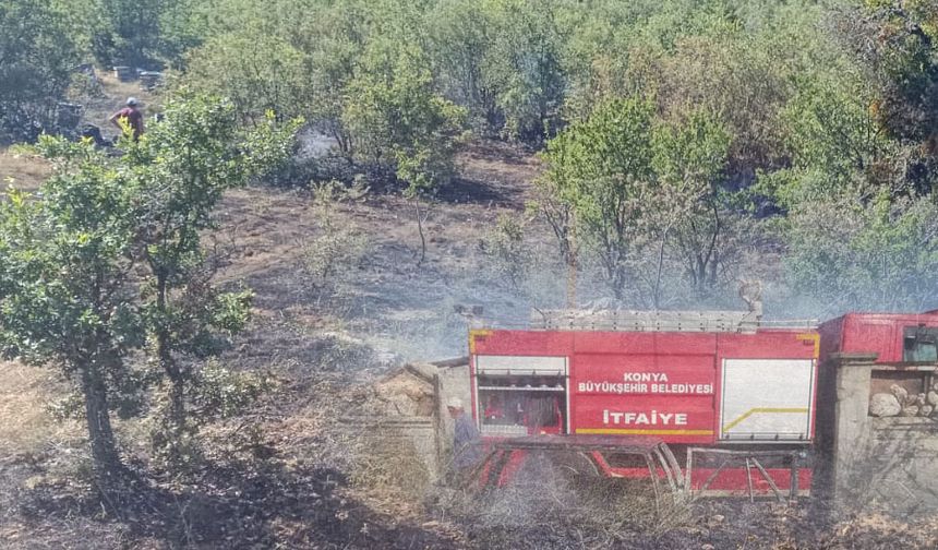 Konya'da tarla yangınına giden ekipler şaşkına döndü