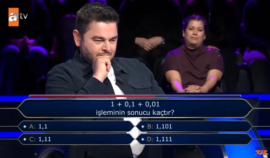 Sorulan matematik sorusu, aslında temel işlemlerden oluşuyordu. “1 + 0,1 + 0,01 işleminin sonucu kaçtır?” şeklinde yöneltilen soru, yarışmacıyı bir hayli zorladı. 7.500 TL değerindeki bu soruya yanıt vermekte tereddüt eden yarışmacı, joker hakkını kullanmayı tercih etti.
