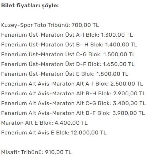 Fenerbahce Konyaspor Bilet Fiyatlari
