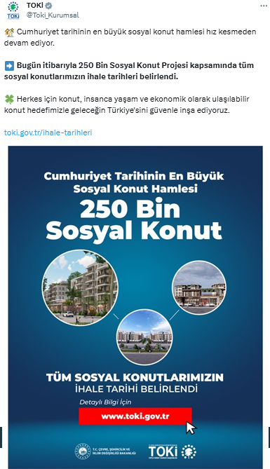 Toki 250 Bin Konut Duyuru