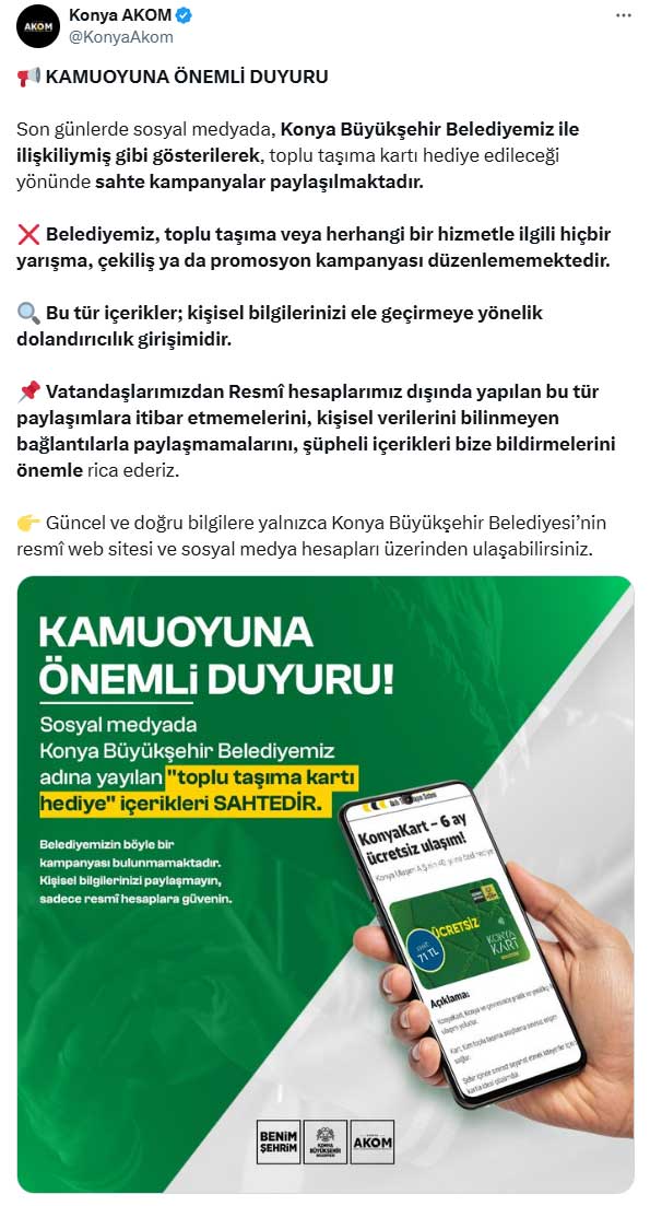 Akom Uyarisi Konya