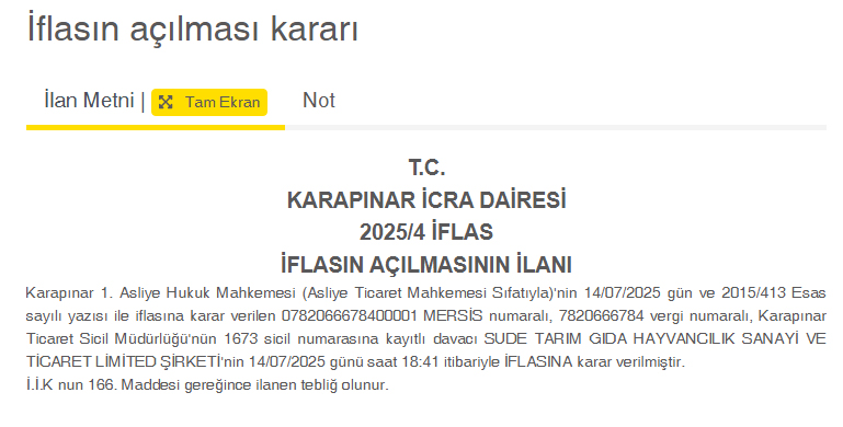 Sude Tarim Iflas