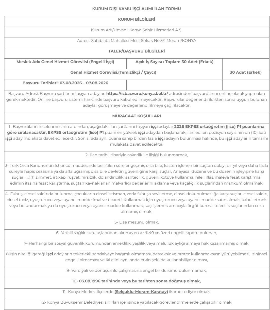 Büyükşehir Personel Alımı