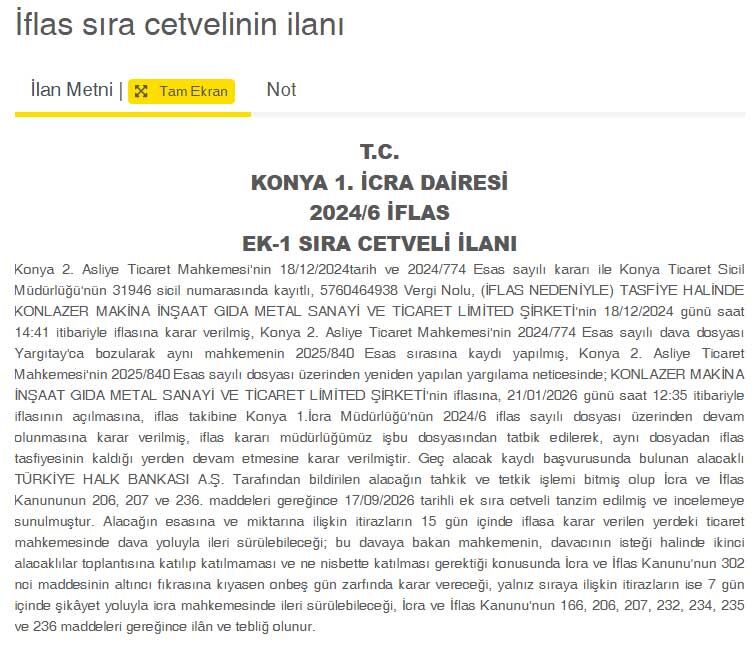 Iflas Kararı Konlazer